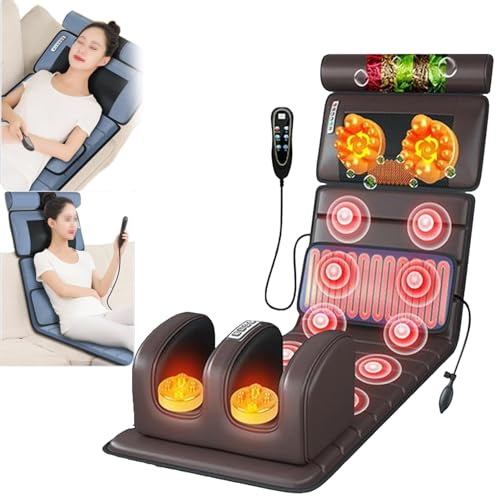 Tapis De Massage Pliable Avec Chaleur, 10 Nœuds Vibrants, Tapis De Massage Avec Oreillers Réglables, Coussins Chauffants, Masseur Complet Du Corps Pour La Relaxation Musculaire Du Cou Et Du Dos, Cad
