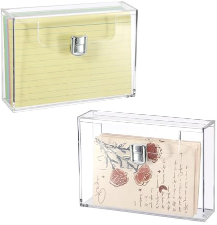 BTSKY 2 Pack Clear Acrylic Index Card Box for 4x6 Inch Cards, Holder Notecard Box Recipe Card Box Plastic Storage Organizer for Filling Index, Note Cards, Flashcards, Recipes