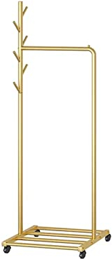 GLigeT Garderobenständer Standgarderobe for Zuhause, einfache einfache Garderobe for den Innenbereich, Einzelstab-Wäscheständer, goldfarben, schwarz, Standgarderobe Jackenständer(Gold,S)