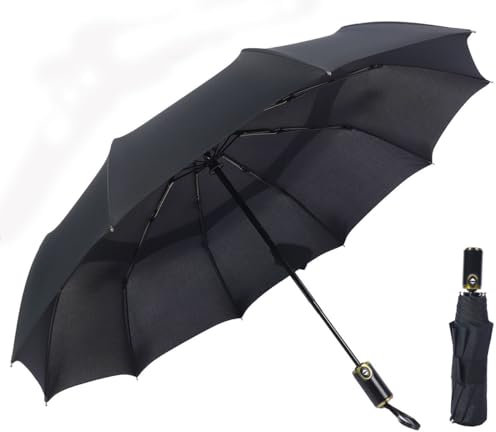 BSDYCL Umbrella Windproof Strong,with Vented Double Canopy - Compact Umbrella for wind and rain,Folding Travel Umbrellas 10 Ribs, Auto Open/Close, 190T Waterproof Fabric,Leather handle