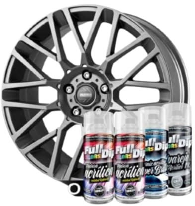 AutoFullCar - Pack Llantas - Full Colors By Full Dip - PINTURA ACRÍLICA PERMANENTE - Formato Spray 400 ml/u. - Contiene Aparejo, Pintura y Barniz Acabado Brillo o Mate (ANTRACITA METALIZADO BRILLO)