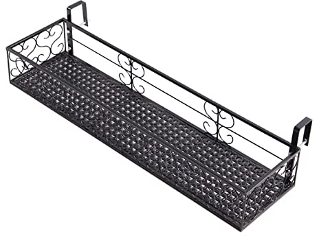 ZTZBFGM 80x25x12cm, Fioriera Sospesa per Ringhiera Porta Piante da Balcone Scaffale per Ringhiera per Fiori, Ringhiera in Ferro per Fiori Rettangolare per Ringhiera Esterna