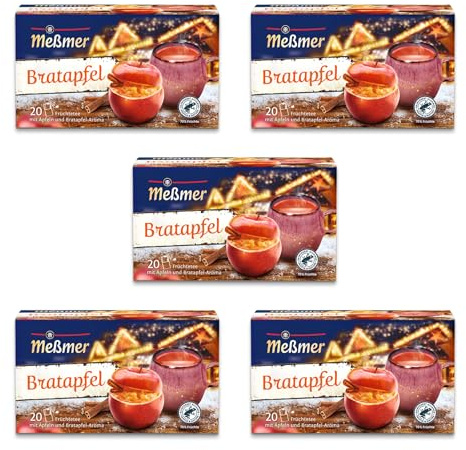 Meßmer Bratapfel | 5x Vorteilspaket, 100 Teebeutel | Früchtetee mit Äpfeln und Bratapfel-Aroma | Glutenfrei | Laktosefrei | Vegan