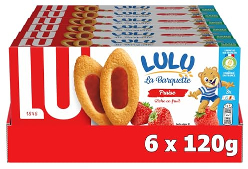 Lu Lulu la Barquette - Biscuits Moelleux à la Fraise - 6x120g | 6 Paquets de 120g | Génoise moelleuse fourrée à la fraise riche en fruit | Idéal pour le goûter des enfants