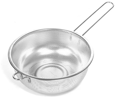 ICEICE Colino e scolapasta in metallo a maglia fine per cucina con manico, in acciaio inox, imbuto da cucina, collander, setaccio per scolare, lavare verdure, frutta, spaghetti, riso (21,8 cm)