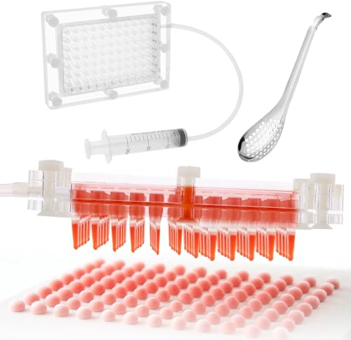 Set da cucina molecolare, kit per la gastronomia molecolare, kit per la produzione di caviale, scatola rimovibile per caviale, 96 fori, dispenser per salse roe con cucchiaio a siringa per dessert