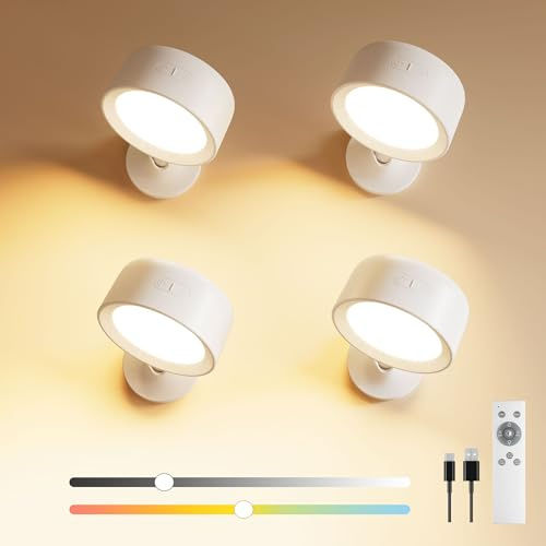 FULEN LED 4 Stück Wandleuchte Innen, Wandleuchten Wandlampe mit 18 Farbmodi, 8000mAh Akku, Dimmbar, Touch und Fernbedienung, 360° Drehbare Led Wandleuchte Innen Kabellose für Schlafzimmer Wohnzimmer