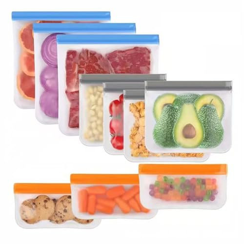 Rocky Green Wiederverwendbare Silikon-Lebensmittelbeutel, gefriergeeignet, 3,5 l, wiederverwendbare Silikonbeutel für Gefrierschrank, Mahlzeitenvorbereitung und schuldfreie Snacks, 10 Stück