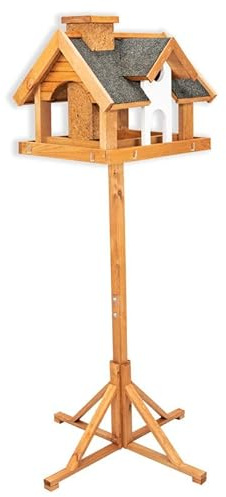 Dutchlander Mangiatoia per uccelli Vila con silo di mangime su supporto, naturale, 39 x 33 x 150 cm
