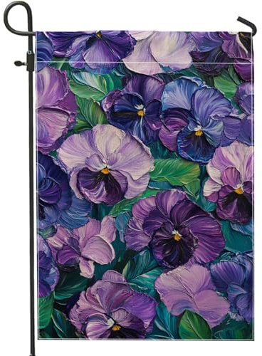 Bandiera da giardino viola vibrante viola del pensiero, decorazione floreale colorata per esterni, striscione su entrambi i lati per primavera estate, decorazione per casa e giardino, 30,5 x 45,7 cm