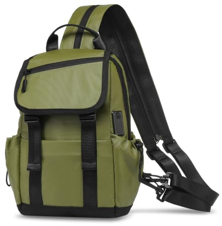 SUIKIHUM Small Backpack for Women Men, Convertible Crossbody Bags with USB Charge Port, Lightweight Casual Sling Shoulder for Outdoor Travel (Dark Green)