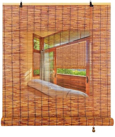 BZCKBZ Cortina di bambù 50x120 100x200 120x170 150x300cm Tenda A Lamella Naturale Tapparella Avvolgibile bambù Protezione Solare Tenda di Canna con Sollevatore(100x200CM/39x79IN(WxH))