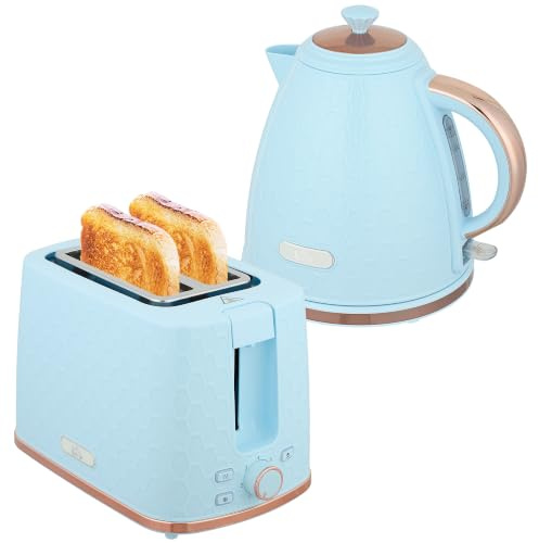 HOMCOM Kettle and Toaster Set 1.7L Jug Kettle 2 Slice Toaster Light Blue | 3000W, Fast Boil, Auto Shut Off, 7 Level Browning Controls, Crumb Tray, UK Otter Thermostat