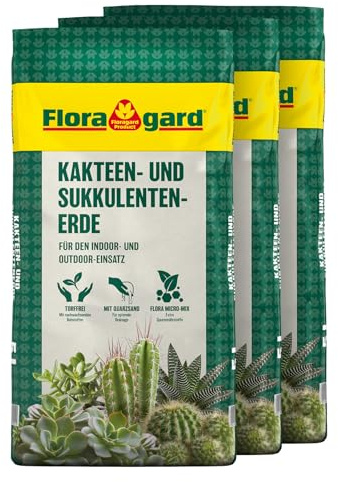 Floragard Kakteen- & Sukkulentenerde 30 L (3×10 L) – mineralisches, durchlässiges Substrat mit reinem Quarzsand zur Vermeidung von Staunässe – für Kakteen, Aloe Vera, Agaven & andere Sukkulenten