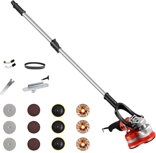 PioMue Amoladora de hormigón eléctrica, pulidora de Rocas de Velocidad Ajustable, pulidora de Suelos con 4 Tipos de muelas abrasivas (12 Piezas), para Piedra, mármol, baldosas, Cemento, hormigón.