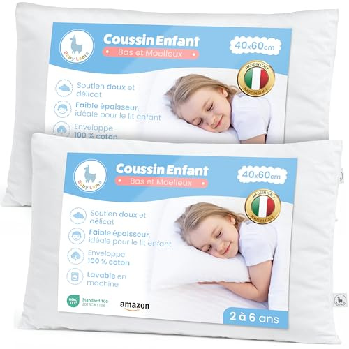 Baby Lama (2 Cuscini) Cuscino Bambino 2 Anni - 6 Anni. Cuscino Lettino Bambino Basso per Dormire 40x60. Cotone 100% Oeko-Tex – Ipoallergenico, Lavabile, Antisoffoco. Made in Italy (2)