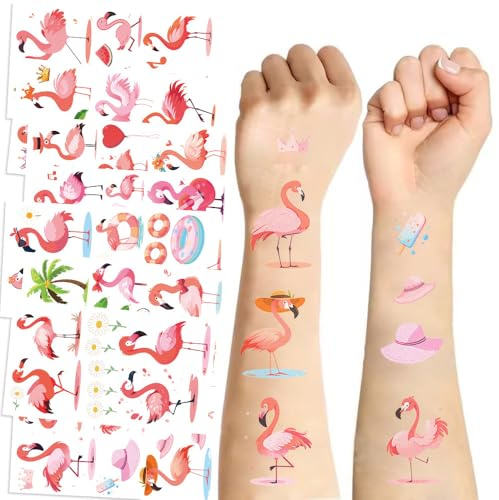Tatuaggi Temporanei Flamingo 10pcs per Bambini, Tatuaggi Estivi Tropicali, Adesivi Finti per Volto, Tatuaggi Rosa per Festa, Baby Shower e Luau, Idee per Party Estivi