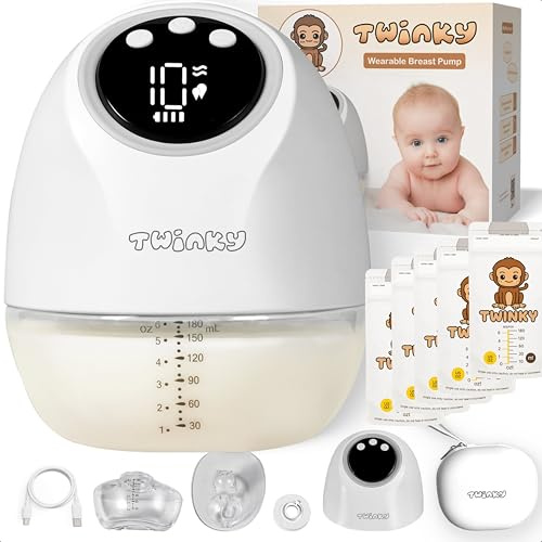 Twinky Tire-lait Portable Mains Libres pour Maman Allaitante – Tire-lait Silencieux & Sans Douleur, 4 Modes & 9 Niveaux d’Aspiration, Étanche, Anti-Reflux, Sans BPA, Facile à Nettoyer (1pc-white)