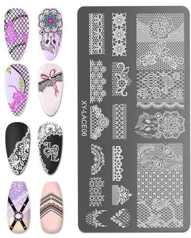 Lot de 6 plaques de stamping en métal pour nail art créatif comprenant feuilles et formes géométriques