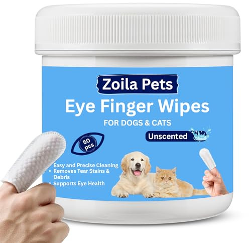 Zoila Pets Dog Eye Cleaner Wipes & Cat Eye Wipes | Scent Textured Tear Stain Remover for Dogs, Eye Wipes for Dogs, Dog Tear Stain Remover, Dog Eye Wipes for Discharge and Crust | 50 Count (Unscented)