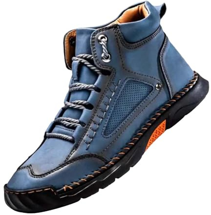 Generiska fritidsskor herr läder svart – herrsneakers 46 inomhusskor mode komfortskor med snörning vandringsskor fritid utomhusskor platta promenadskor utomhus träningsskor, Mörkblå, 42 EU