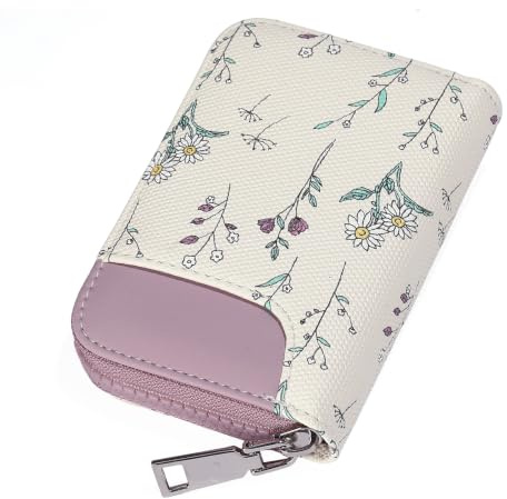 GAEKEAO Credit Card Holder for Women RFID Blocking Small Purse Vegan Leather Zipper Accordion Card Case with ID Window