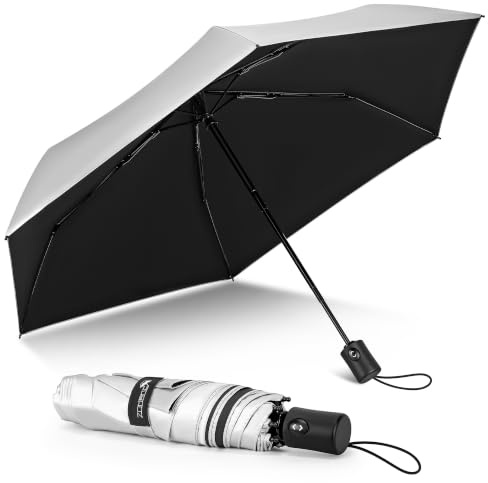 ZOMAKE Regenschirm Sturmfest UV Schutz,Taschenschirm Automatik Auf und Zu,Klein Leicht Stabil Sonnenschirm Kompakt Tragbar 6 Rippen für Herren Damen(Silber/Schwarz)