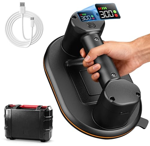 Electric Vacuum Suction Cup Lifter 300kg Heavy Duty Glass Suction Cup with Dual Motor, LCD Display and USB C Rechargeable Battery, 24cm Tile Suction Lifter for Glass, Marble, and Metal Panels
