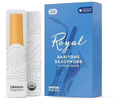 D'Addario Royal Organic Baritonsax Blätter Stärke 2.5, 10er-Pack | Royal Organic Baritonsaxophonblätter bieten starke Rückenstruktur, gleichmäßige Ansprache, warmen Klang und Vielseitigkeit.