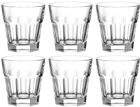 Leonardo Rock Wasser-Gläser, 6er Set, spülmaschinengeeignete Saft-Gläser, Trink-Becher aus Glas im klassischen Stil, Getränke-Set, 265 ml, klar, 013382