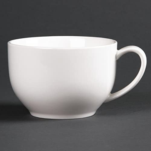 Olympia Lumina Porcelain Low Round Cups 350ml, Pack of 6, White | Stackable design saves storage space, with rolled edges to resist chipping during busy commercial service.