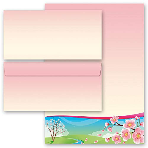 Briefpapier Set, 20 tlg. Jahreszeiten - Frühling, VIER JAHRESZEITEN - FRÜHLING 10 Blatt Briefpapier + 10 passende Briefumschläge DIN LANG ohne Fenster | Paper-Media