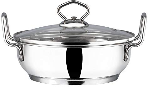 Vinod Stainless Steel Kadai with Glass Lid - 24cm, 2.7L | Extra Thick SAS Bottom | Ideal for Deep Frying, Stir-Frying & Curries | Safe, Comfortable Grip | Induction Friendly Wok – Silver