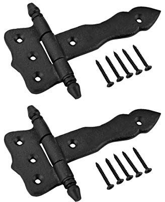 Renovators Supply Manufacturing Shed Door Hinge 5 in. Black Wrought Iron Antique Style Decorative Flush Mount Cast Iron Barn Door Shed Hinge with Mounting Hardware Pack of 2