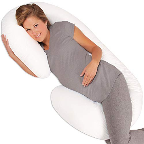 Leachco Snoogle Chic Supreme Schwangerschaftskissen mit Bezug aus 100% Satin-Baumwolle in beruhigendem Weiß, 1 Stück (1 Stück)
