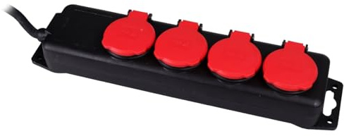 WALTER 4-Fach Steckdosenleiste, 10 m, schwarz, 230 V, 16 A | Innen- und Außenbereich, spritzwassergeschützt, Verlängerungskabel 4 Stecker
