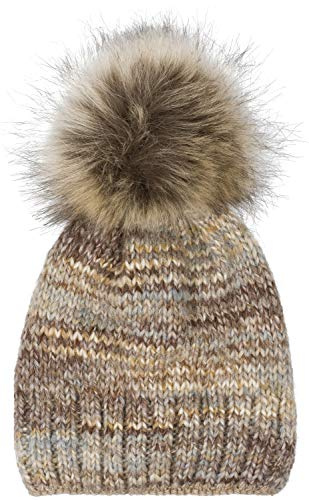 styleBREAKER Unisex Strick Bommelmütze Alpaka Anteil | Buntes Muster, wärmendes Thermo-Fleece-Futter, 12 cm Fake-Fur-Pompon (abnehmbar), elastisch für 46-61 cm Kopfumfang.
