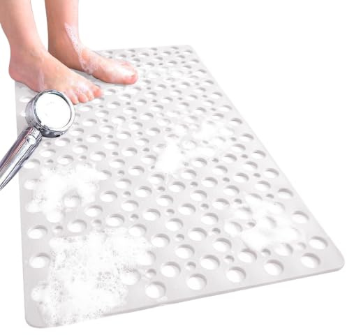 Venuso Tappeto Doccia Antiscivolo con Ventose, 43x75 cm Tappeto Doccia Rettangolare con Fori Di Scarico, Lavabile in Lavatrice, bianco