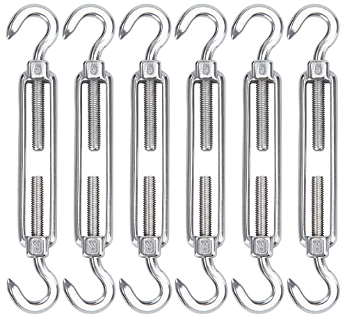 Spannschloss Seilspanner 6 Stück M5 Edelstahl Verstellbare Haken und Haken Stahlseil Drahtseil Wantenspanner für Sonnensegel, Seil, Gartendraht, oder Wäscheleine zu spannen Heavy Duty