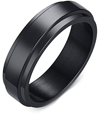Epinki Bague Rotative Anti-Stress, 6MM Tournante Poli Noir Acier Inoxydable Homme Anti Stress Taille 54