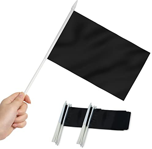 Anley Schwarze Mini-Flagge, 12er-Pack – handgehaltene kleine Miniatur-Flaggen in massivem Schwarz, blanko auf Stange –12,7 x 20,3 cm mit massiver Stange und Speerspitze