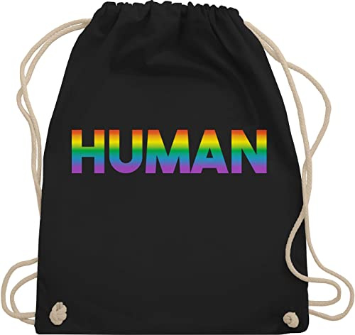 Turnbeutel Rucksack - LGBTQ Kleidung Pride Flag - Human - Regenbogen - Schriftzug - Unisize - Schwarz - lgbtq-tasche lgbt flagge beutel lgbtq+ csd stofftasche tasche lesbian bag lqbtq stoffbeutel