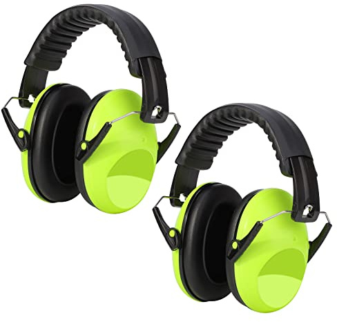 Kriogor 2 Pack Ear Defenders Children,26dB SNR Noise Cancelling Headphones Hearing Protection Earmuffs,Soft Kids Ear Defenders Adjustable Adult Ear Protector for Autism Airplane Study Fireworks(Green)