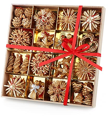 ilauke Weihnachtsbaumschmuck aus Stroh 60-teiliges Strohsterne Set Strohsterne Weihnachtsbaumschmuck-Natur Stroh Baumbehang