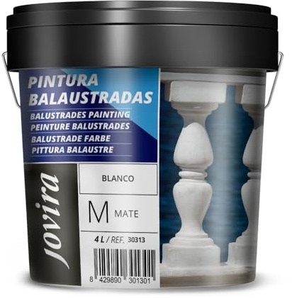 JOVIRA PINTURAS Peinture Balustrades avec finition mat à base d'eau. Spécialement conçu pour les balustrades et les treillis en plâtre et en béton. (4 Litres, Blanc)
