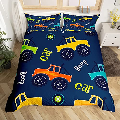 Cartoon Auto Betten Set Baugewerbe Kinder Bettwäsche Set 155x220cm Jungen Mädchen Ausrüstung LKW Dekor Bettbezug Set Mikrofaser Cartoon Auto Bagger Zugmaschine Bettdeckenbezug Schlafzimmer Bettwäsche