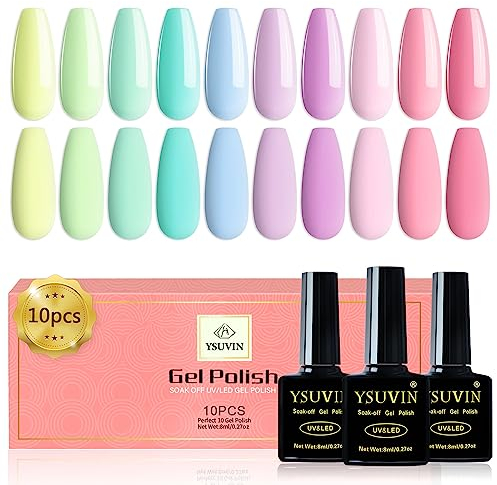 YSUVIN UV Nagellack Set, 10 Farben Rosa Grün Lila Pastell Makronen Gel Nagellack für Home Nail Art Maniküre, Anfänger DIY Nail Art Maniküre Salon DIY Nail Art, 8ML