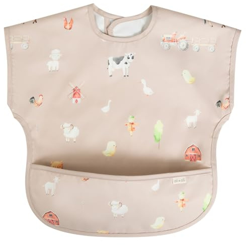 Ali+Oli Smock Bib for Baby (1-pc) Short Sleeve Set (Farm) BPA-Free Oeko-Tex Certified, Mess Proof Baby Bib for Eating, Waterproof Baby Smock, Machine Washable, Toddlers Ages 6m+