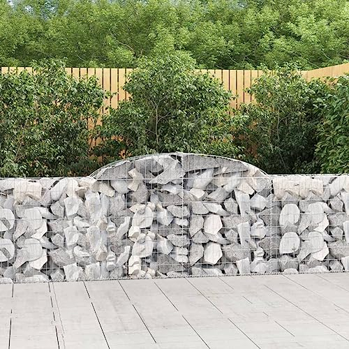 Higsose Gabione Mit Hochbogen 300x30x80/100cm Silbern,Verzinktes Eisen,Gabionen Zaun,Garden Wand,Steinkörbe,Mauersteine Gartenmauer,Steinkorb Mauer,Mauergitter-Set Für Gabionen,Drahtkorb Garten