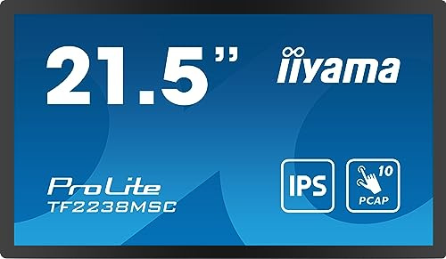iiyama Prolite TF2238MSC-B1 Full-HD IPS Open Frame PCAP Touchscreen-Monitor | 54,5 cm, 21,5, 10 Punkt Multitouch, HDMI, DP, USB3.2, Lautsprecher, Anti-Fingerprint, IP1X, 7H, Metallgehäuse, VESA, schwarz